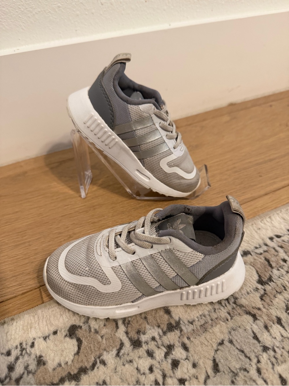 adidas Kids Grey and White Athletic Sneakers